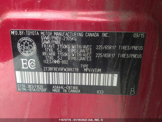 Toyota RAV4 LE 2015 2T3BFREV9FW388219 Image 10