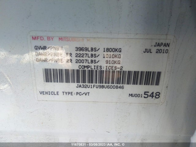 JA32U1FU9BU600846 Mitsubishi LANCER DE