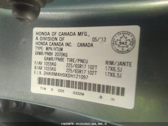 Honda Cr-v Touring 2013 2HKRM4H9XDH121097 Image 11