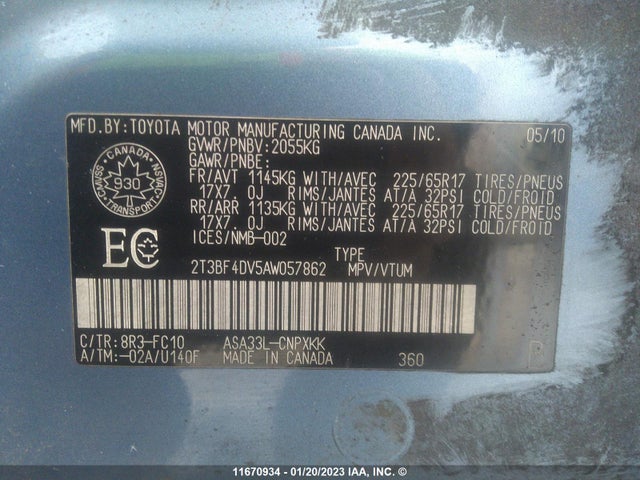 Toyota RAV4 2010 2T3BF4DV5AW057862 Image 10