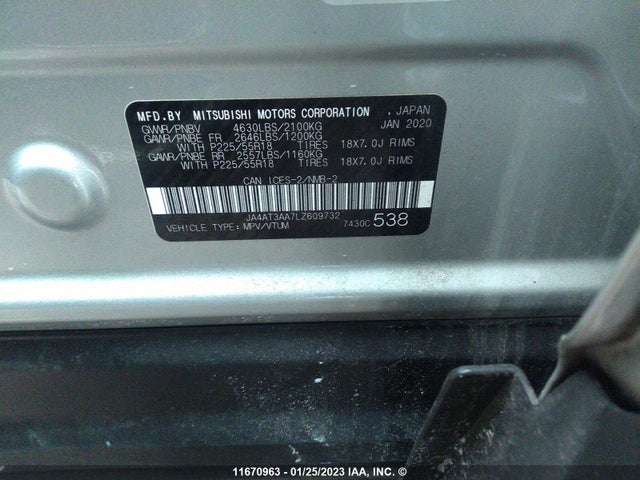 JA4AT3AA7LZ609732 Mitsubishi Eclipse Cross Es
