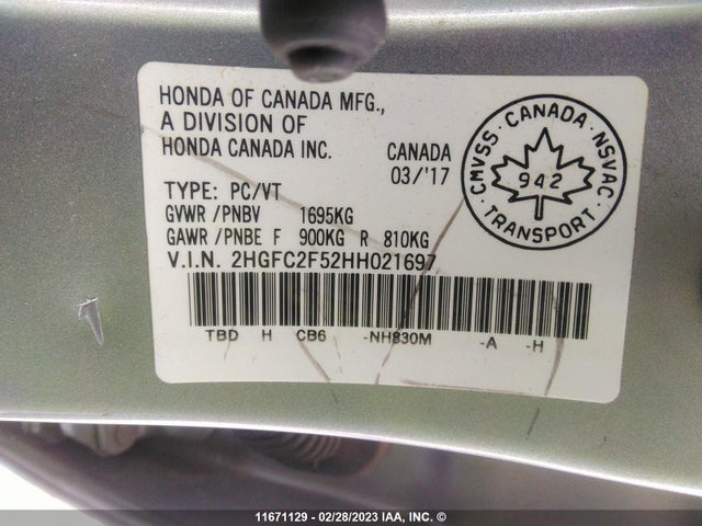 Honda Civic Lx 2017 2HGFC2F52HH021697 Image 9