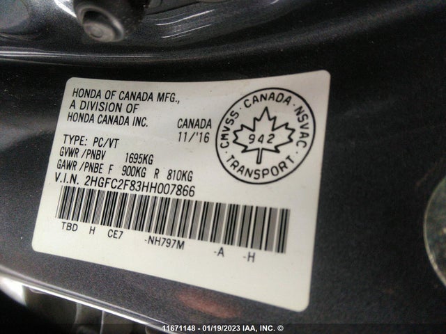 Honda CIVIC EX 2017 2HGFC2F83HH007866 Image 9