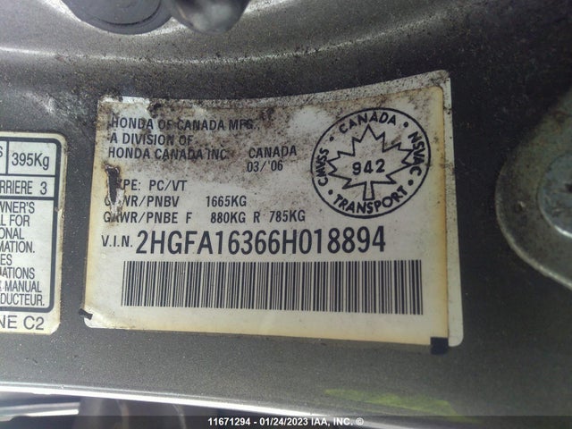 Honda Civic Dx Vp 2006 2HGFA16366H018894 Image 10