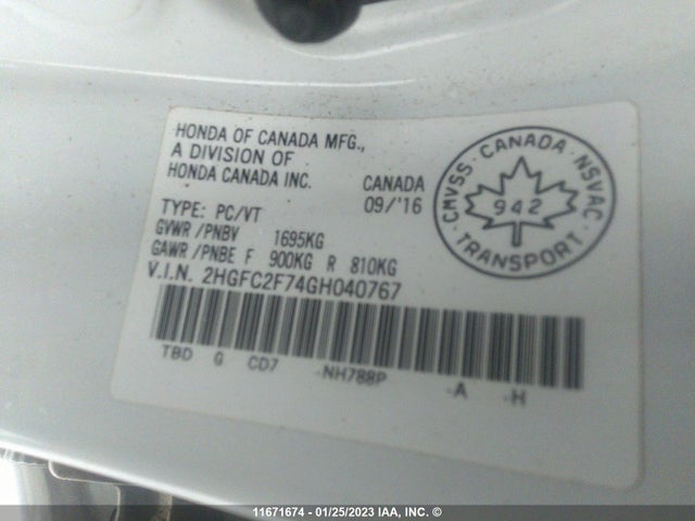 Honda CIVIC EX 2016 2HGFC2F74GH040767 Image 9