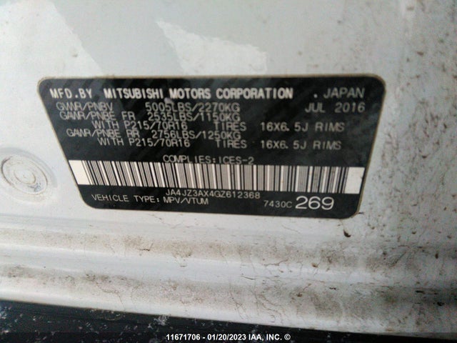 JA4JZ3AX4GZ612368 Mitsubishi Outlander Se/sel