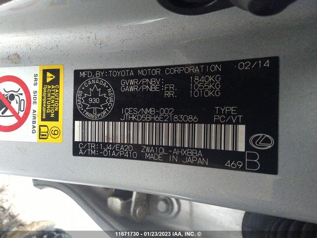 JTHKD5BH6E2183086 Lexus CT