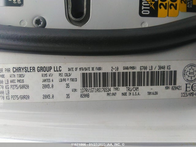Dodge RAM 1500 2010 1D7RVAGT1AS176534 Image 10