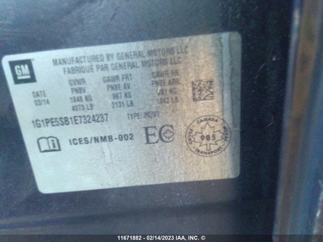 Chevrolet CRUZE LT 2014 1G1PE5SB1E7324237 Image 9