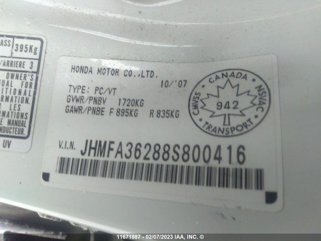 Honda Civic 2008 JHMFA36288S800416 Image 10