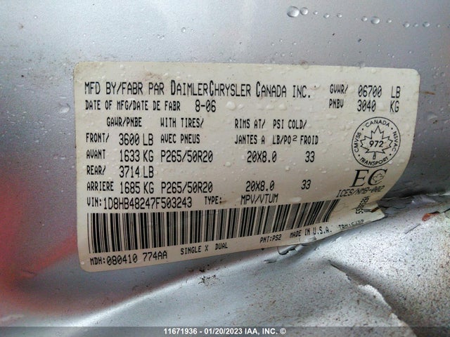 Dodge Durango Slt 2007 1D8HB48247F503243 Image 10
