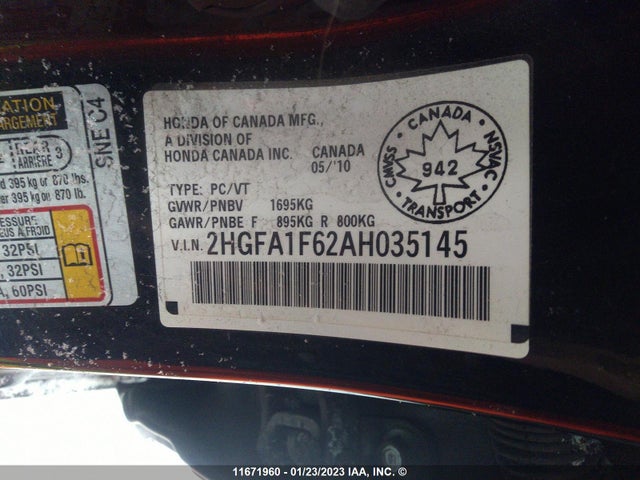 Honda Civic 2010 2HGFA1F62AH035145 Image 10