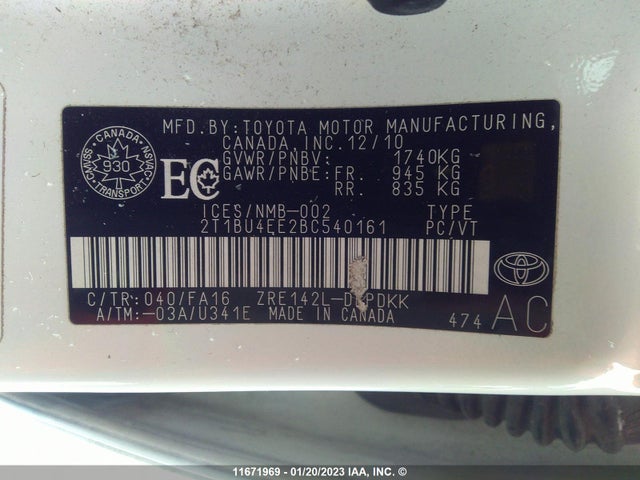 Toyota Corolla S/le 2011 2T1BU4EE2BC540161 Image 10