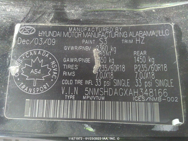 Hyundai Santa Fe Se 2010 5NMSHDAGXAH348166 Image 9