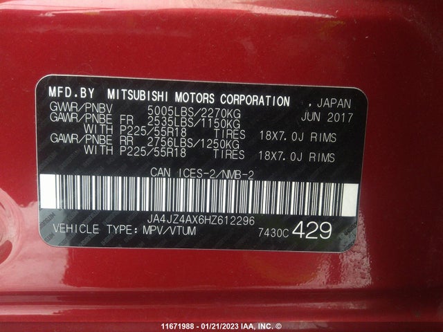 JA4JZ4AX6HZ612296 Mitsubishi OUTLANDER GT