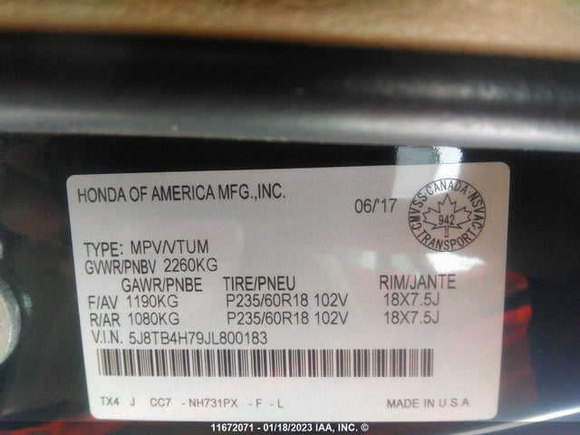 5J8TB4H79JL800183 Acura Rdx Advance