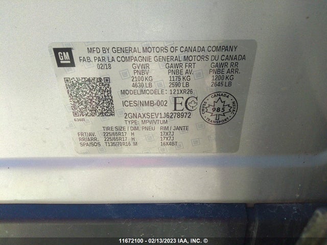 Chevrolet EQUINOX LT 2018 2GNAXSEV1J6278972 Image 9