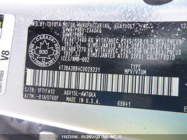 Toyota Venza 2012 4T3BA3BB4CU029331 Image 9