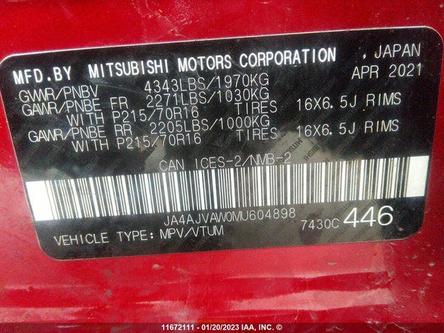 JA4AJVAW0MU604898 Mitsubishi Rvr Se/sel/le/gt