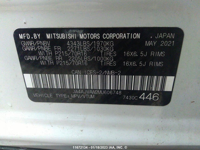 JA4AJVAW2MU606748 Mitsubishi Rvr Se/sel/le/gt