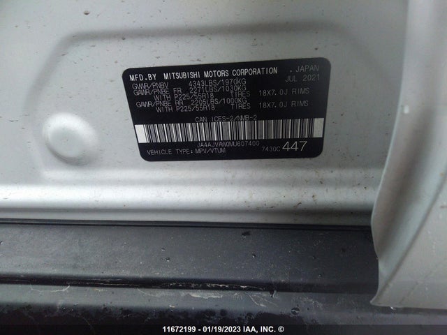 JA4AJVAW0MU607400 Mitsubishi Rvr Se/sel/le/gt