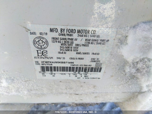 2FMPK4J95KBB71496 Ford Edge