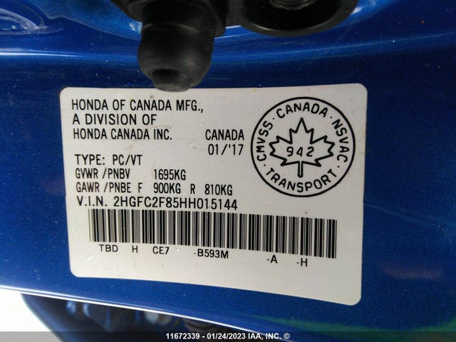 Honda CIVIC EX 2017 2HGFC2F85HH015144 Image 9