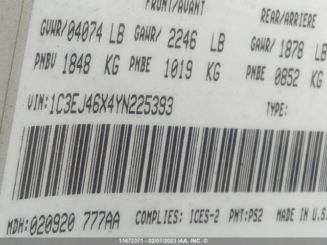 1C3EJ46X4YN225393 Chrysler Cirrus Lx