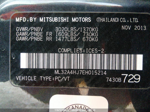 ML32A4HJ7EH015214 Mitsubishi MIRAGE ES