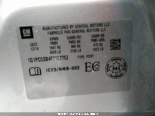 Chevrolet CRUZE LT 2015 1G1PC5SB4F7157752 Image 9
