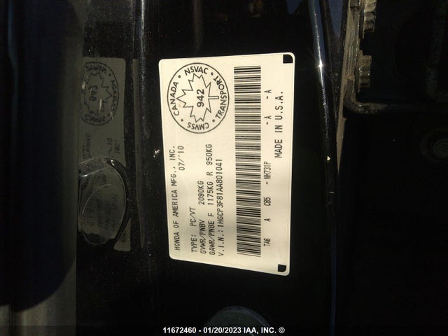 Honda ACCORD EXL 2010 1HGCP3F81AA801041 Image 11