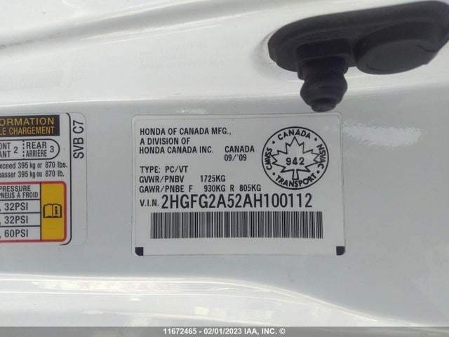 Продаж на аукціоні авто 2010 Honda Civic Si, vin: 2HGFG2A52AH100112, номер лоту: 11672465