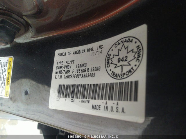 Honda ACCORD EXL 2015 1HGCR2F80FA803469 Image 10