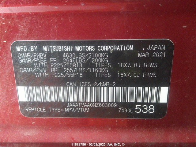 JA4ATVAA0NZ603009 Mitsubishi Eclipse Cross Le