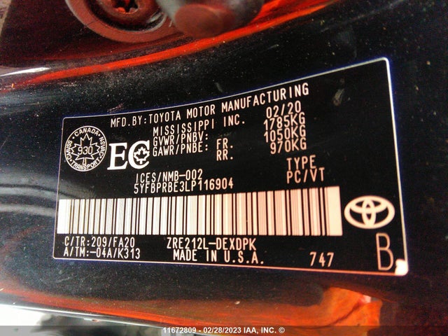 Toyota COROLLA LE 2020 5YFBPRBE3LP116904 Image 12