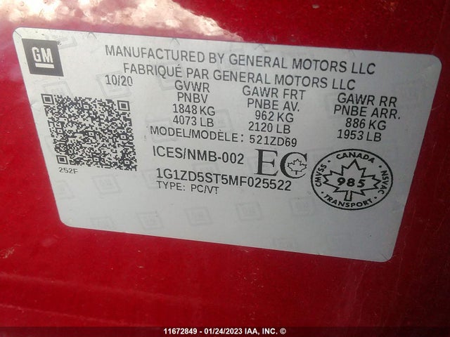 Chevrolet MALIBU LT 2021 1G1ZD5ST5MF025522 Image 9
