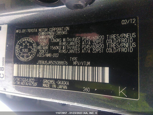 Toyota 4RUNNER 2012 JTEBU5JR5C5088876 Image 9