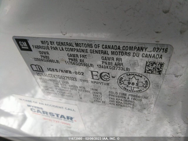 Chevrolet EQUINOX LT 2016 2GNALCEK7G6278023 Image 9