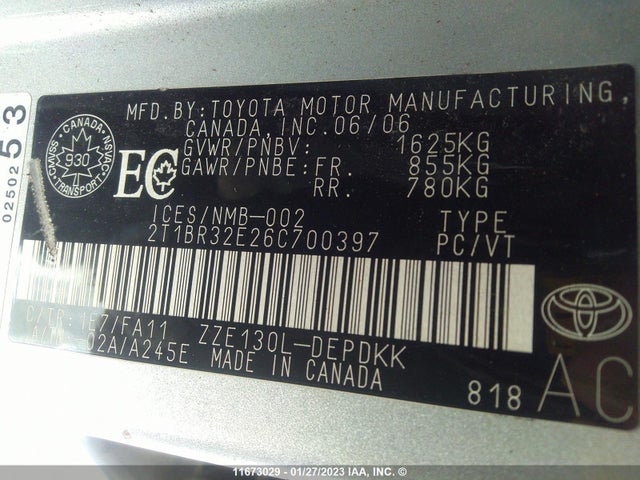 Toyota COROLLA CE/LE/S 2006 2T1BR32E26C700397 Image 10