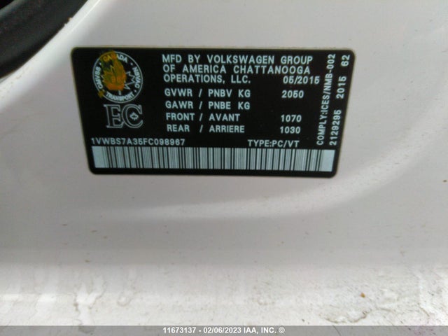 Volkswagen PASSAT SE 2015 1VWBS7A35FC098967 Image 11