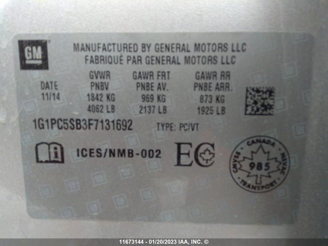 Chevrolet CRUZE LT 2015 1G1PC5SB3F7131692 Image 9