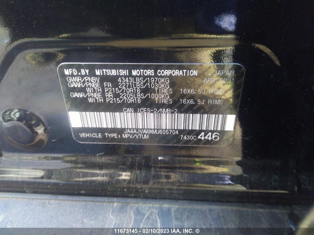 JA4AJVAWXMU605704 Mitsubishi Rvr Se/sel/le/gt