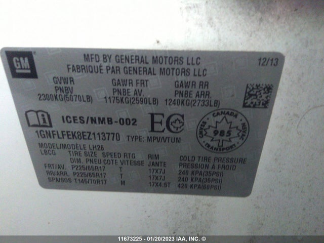 Chevrolet EQUINOX LT 2014 1GNFLFEK8EZ113770 Image 9