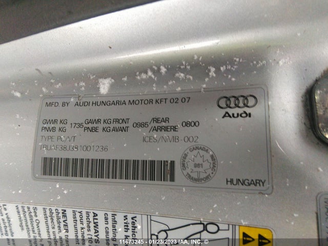 TRUAF38J381001236 Audi Tt 2.0t
