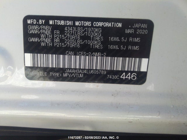JA4AH3AU4LU605789 Mitsubishi Rvr Se/es