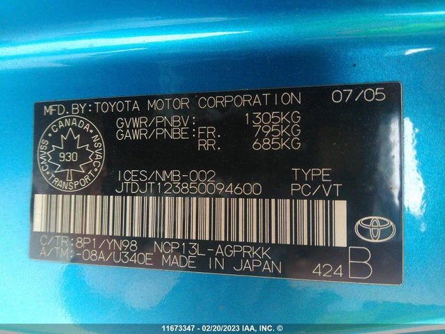 Toyota Echo 2005 JTDJT123850094600 Image 11