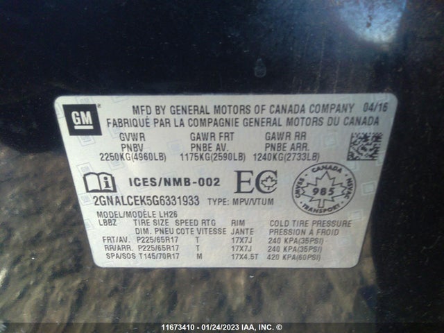 Chevrolet EQUINOX LT 2016 2GNALCEK5G6331933 Image 10