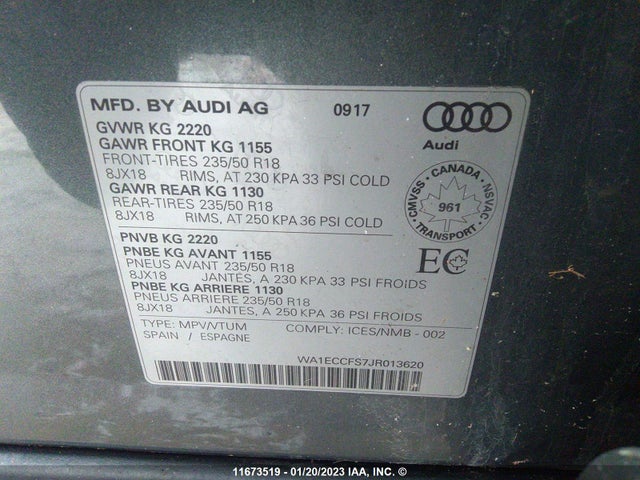 WA1ECCFS7JR013620 Audi Q3 PREMIUM