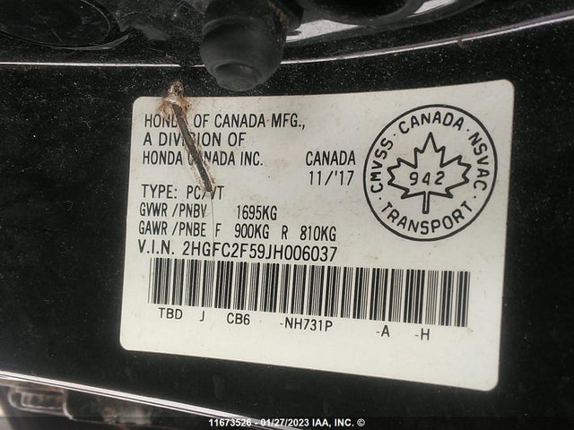 Honda Civic Lx 2018 2HGFC2F59JH006037 Image 9