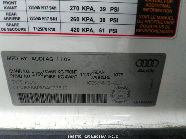 WAUKF68P69A073812 Audi A3 2.0t Quattro